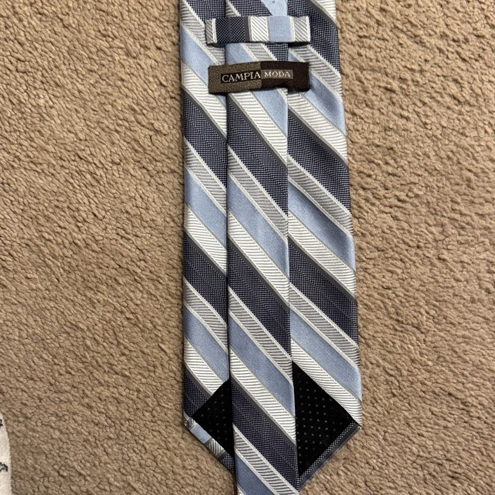 Elegant Striped Silk Tie - Light Blue and Dark Gray